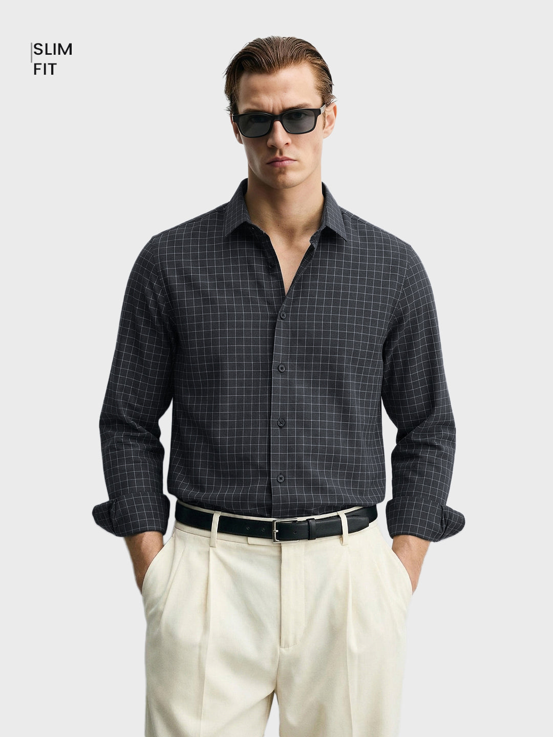 Men's Black Slim Fit Checked Casual Shirt