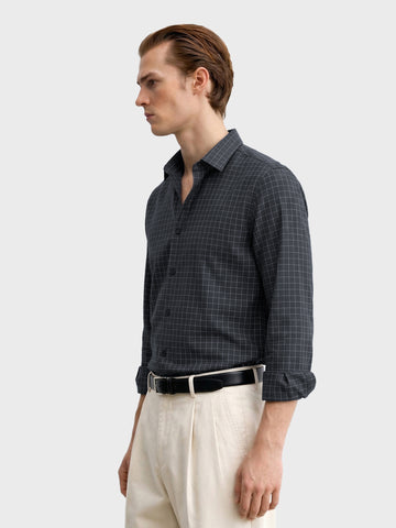 Men's Black Slim Fit Checked Casual Shirt