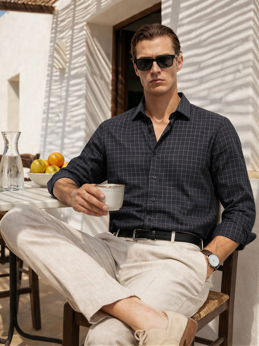Men's Black Slim Fit Checked Casual Shirt