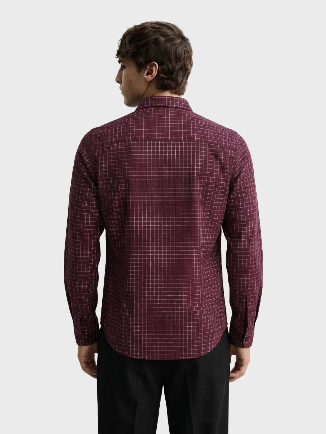 Men's Maroon Slim Fit Checked Casual Shirt