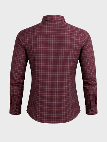 Men's Maroon Slim Fit Checked Casual Shirt