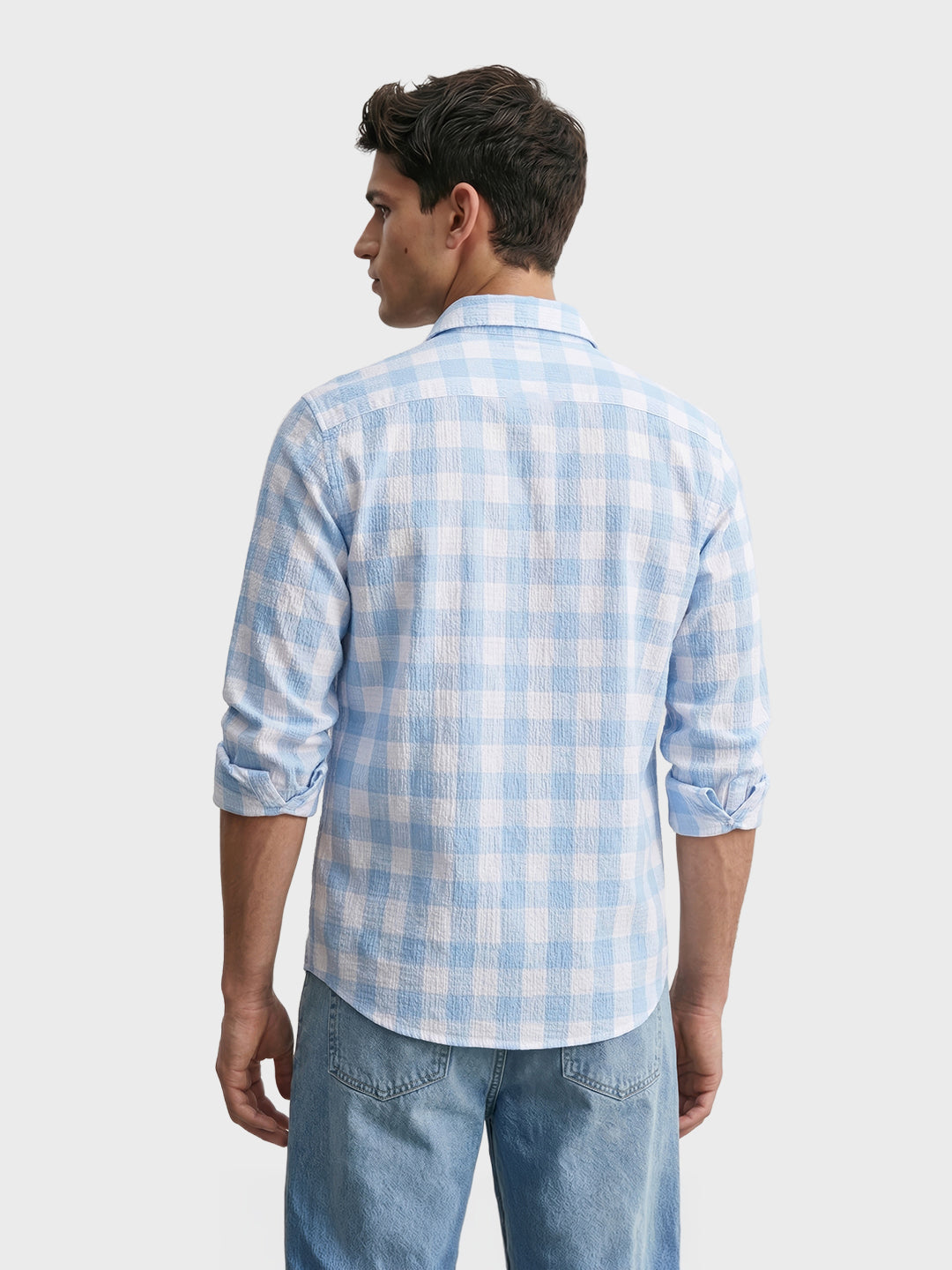 Men's Blue Relaxed Fit Checkered Oddinary Shirt