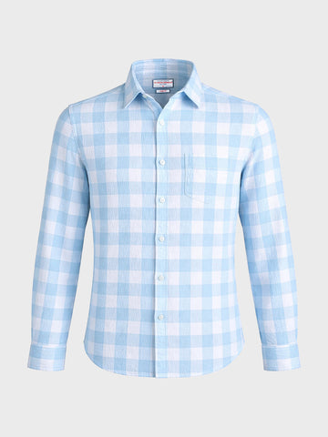 Men's Blue Relaxed Fit Checkered Oddinary Shirt