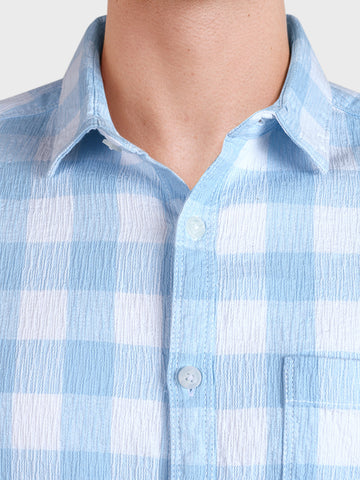 Men's Blue Relaxed Fit Checkered Oddinary Shirt