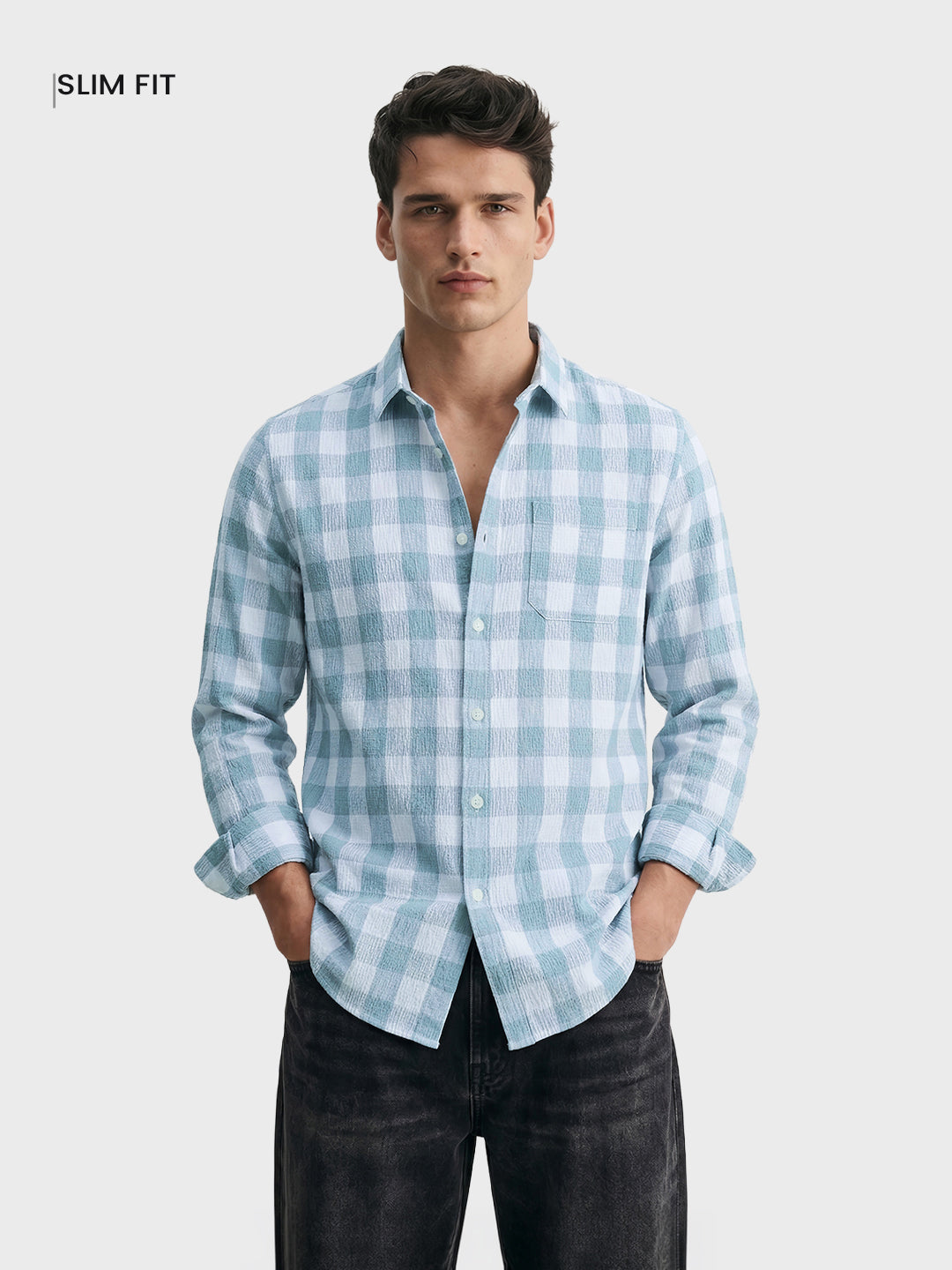 Men's Green Relaxed Fit Checkered Oddinary Shirt
