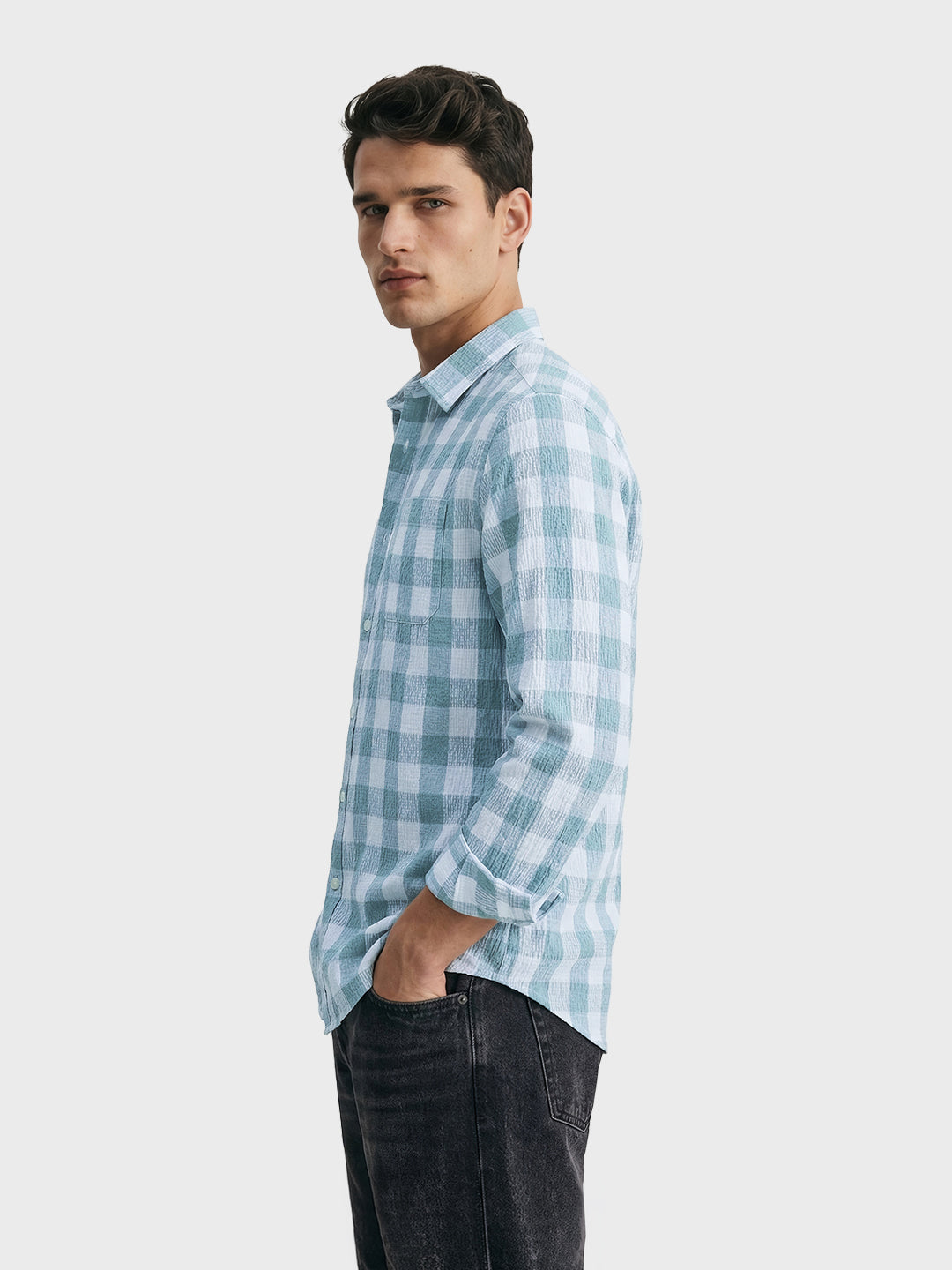 Men's Green Relaxed Fit Checkered Oddinary Shirt