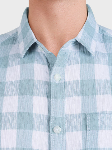Men's Green Relaxed Fit Checkered Oddinary Shirt