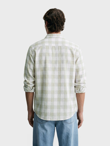 Men's Cream Relaxed Fit Checkered Oddinary Shirt