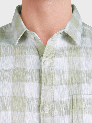 Men's Cream Relaxed Fit Checkered Oddinary Shirt