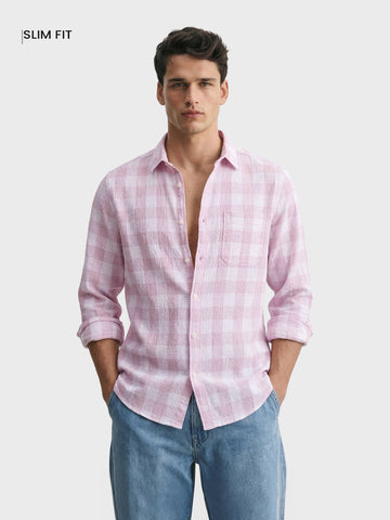 Men's Pink Relaxed Fit Checkered Oddinary Shirt