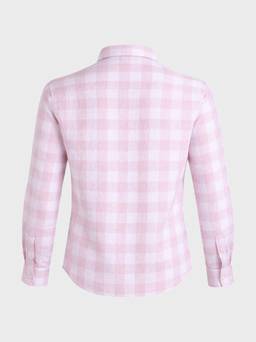 Men's Pink Relaxed Fit Checkered Oddinary Shirt