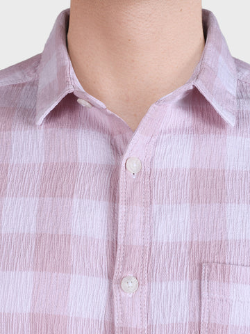 Men's Pink Relaxed Fit Checkered Oddinary Shirt