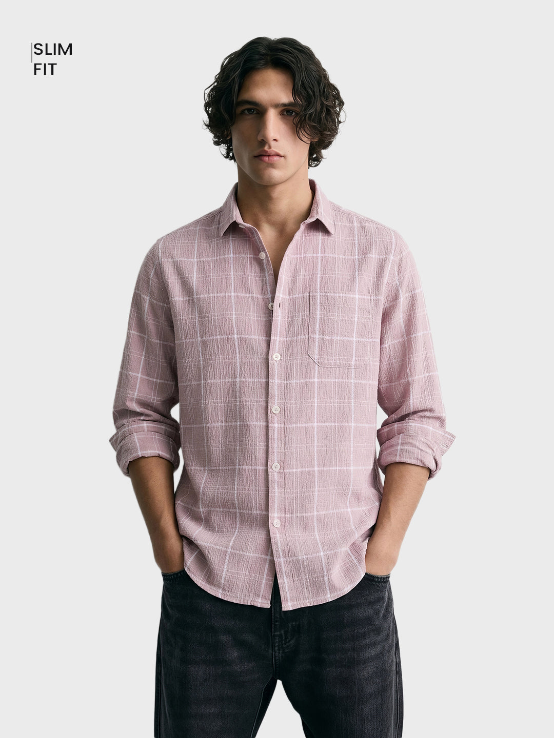 Men's Purple Relaxed Fit Checkered Oddinary Shirt