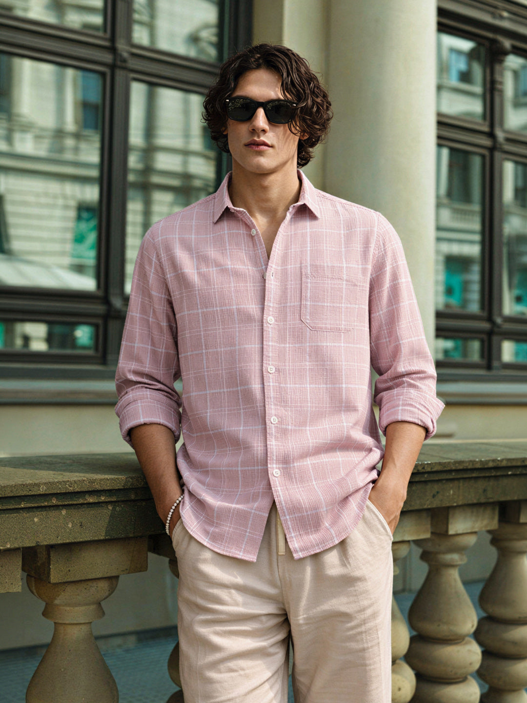 Men's Purple Relaxed Fit Checkered Oddinary Shirt