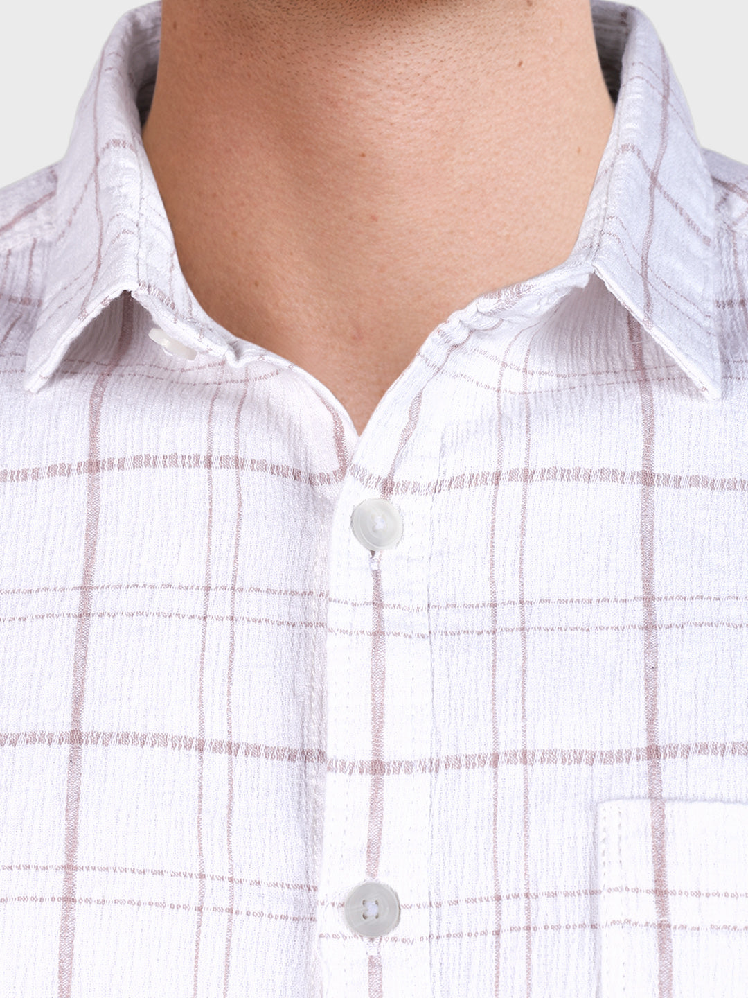 Men's White Relaxed Fit Checkered Oddinary Shirt