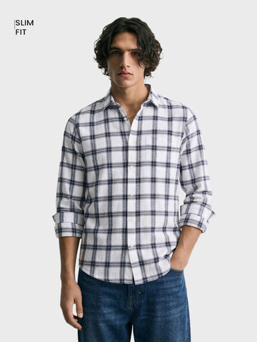 Men's White Slim Fit Checkered Casual Shirts