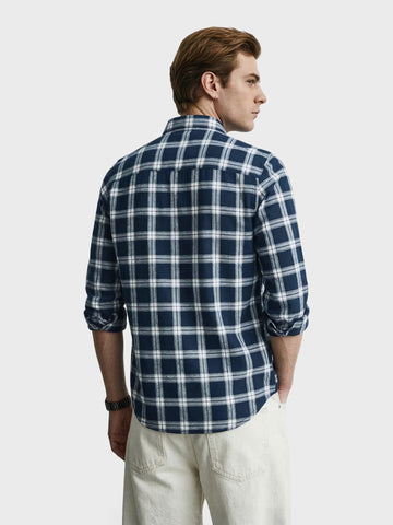 Men's Blue Slim Fit Checkered Casual Shirts