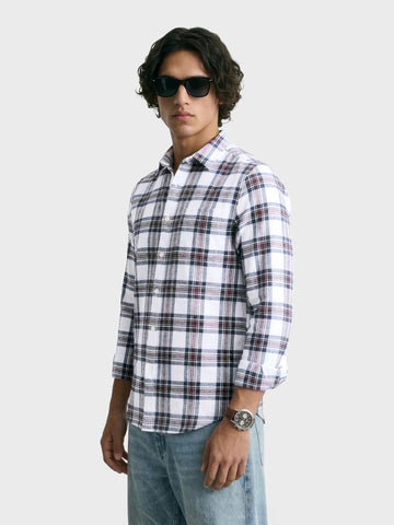 Men's White Slim Fit Checkered Casual Shirts