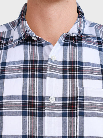 Men's White Slim Fit Checkered Casual Shirts