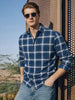 Men's Blue Slim Fit Checkered Casual Shirts