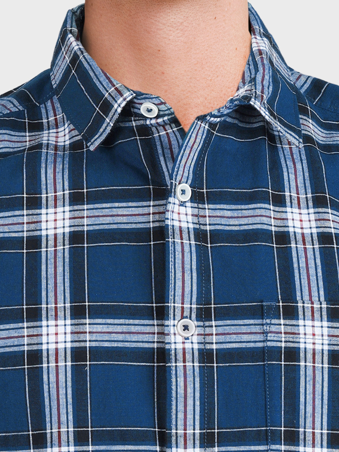 Men's Blue Slim Fit Checkered Casual Shirts