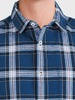 Men's Blue Slim Fit Checkered Casual Shirts