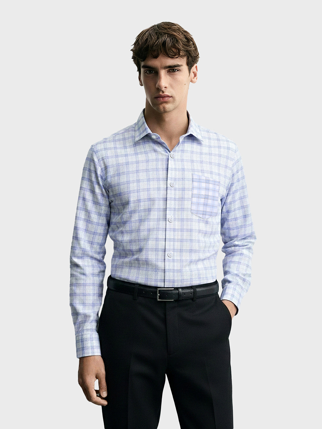 Men's Blue Slim Fit Checked Formal Shirt