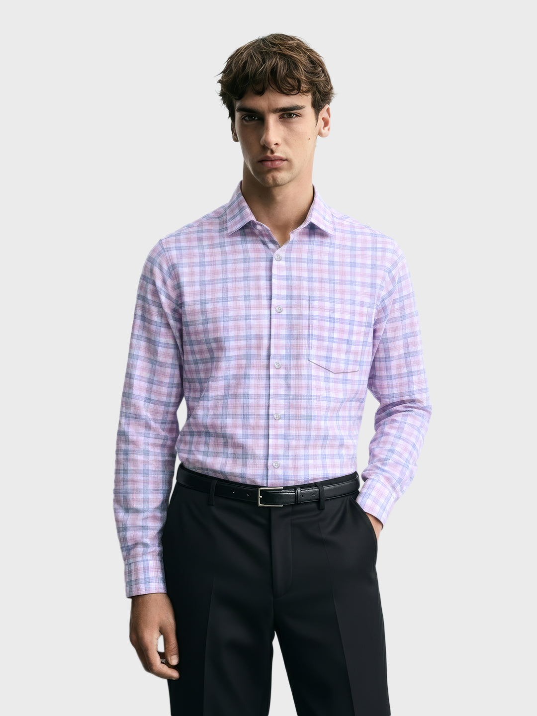 Men's Pink Slim Fit Checked Formal Shirt