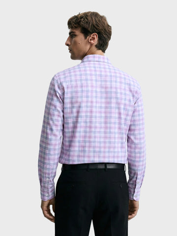 Men's Pink Slim Fit Checked Formal Shirt