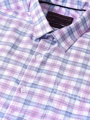 Men's Pink Slim Fit Checked Formal Shirt