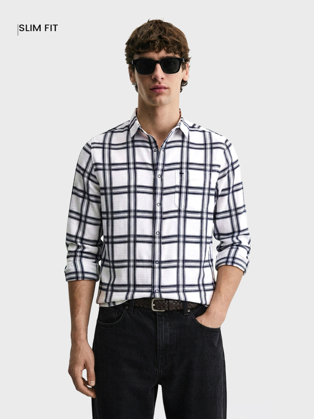 Men's White Slim Fit Checkered Casual Shirt