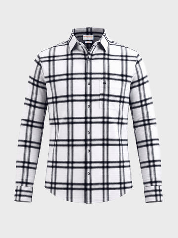 Men's White Slim Fit Checkered Casual Shirt