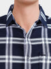Men's Navy Blue Slim Fit Checkered Casual Shirt