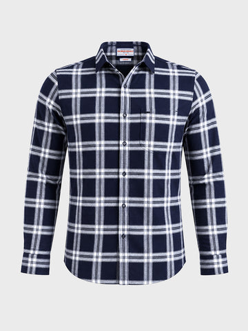 Men's Navy Blue Slim Fit Checkered Casual Shirt