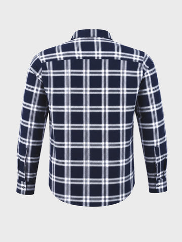 Men's Navy Blue Slim Fit Checkered Casual Shirt