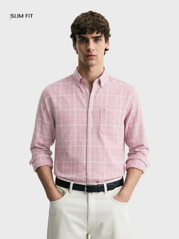 Men's Purple Slim Fit Checkered Casual Shirt