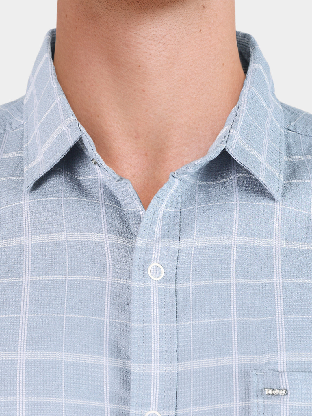 Men's Grey Slim Fit Checkered Casual Shirt