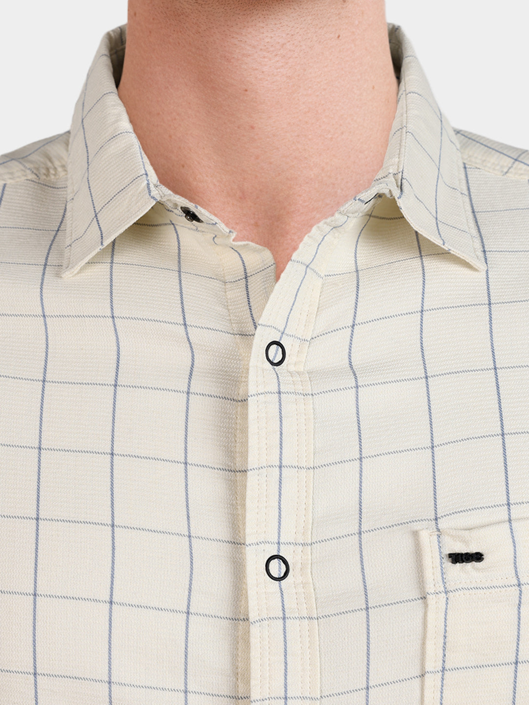 Men's Cream Slim Fit Checkered Casual Shirt