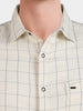 Men's Cream Slim Fit Checkered Casual Shirt