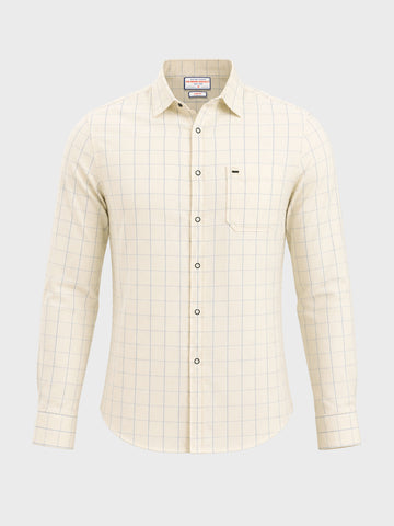 Men's Cream Slim Fit Checkered Casual Shirt
