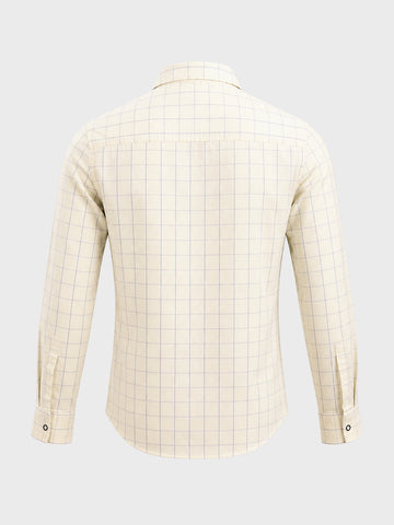 Men's Cream Slim Fit Checkered Casual Shirt