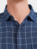 Men's Navy Blue Slim Fit Checkered Casual Shirt