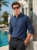 Men's Navy Blue Slim Fit Checkered Casual Shirt