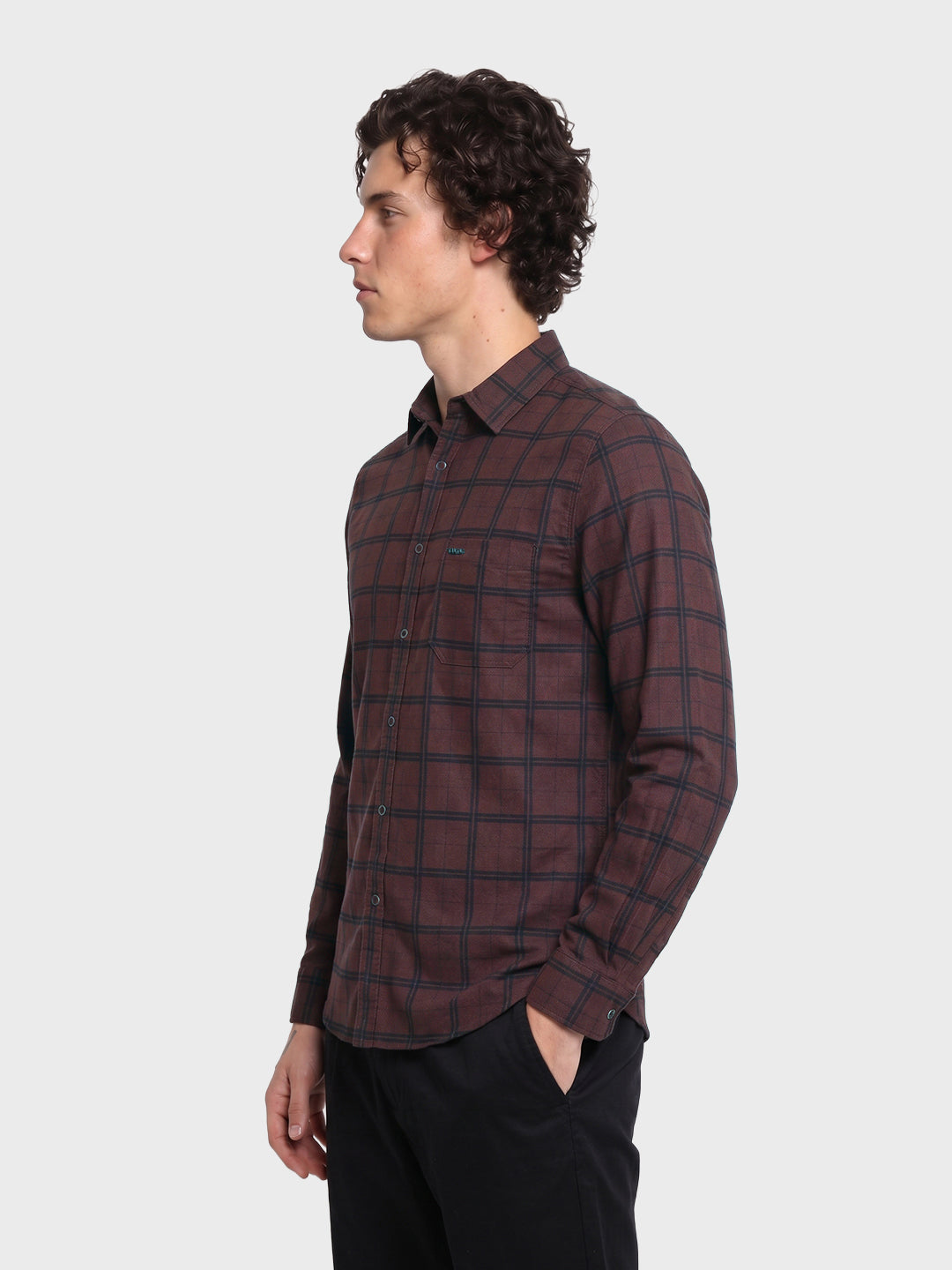 Men's Brown Slim Fit Checkered Casual Shirts