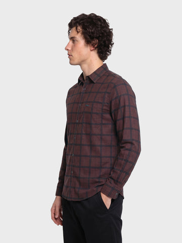 Men's Brown Slim Fit Checkered Casual Shirts