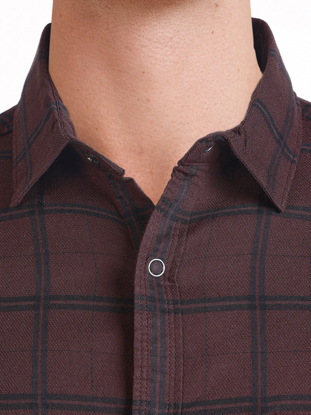 Men's Brown Slim Fit Checkered Casual Shirts