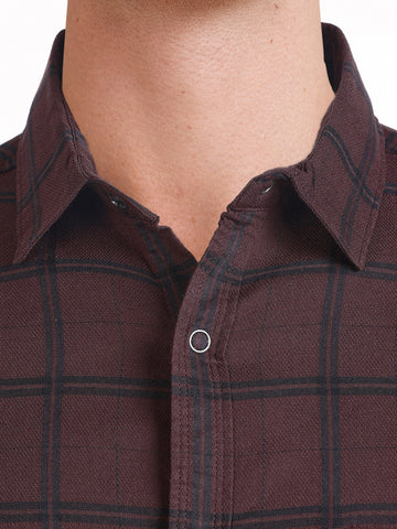 Men's Brown Slim Fit Checkered Casual Shirts