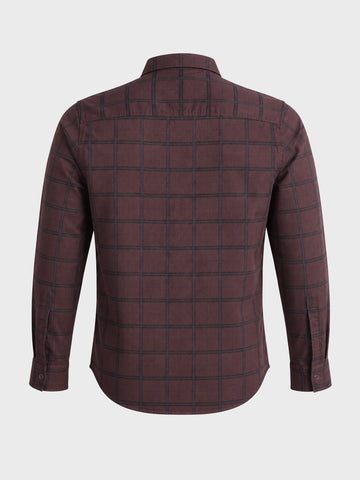 Men's Brown Slim Fit Checkered Casual Shirts