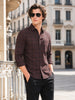 Men's Brown Slim Fit Checkered Casual Shirts