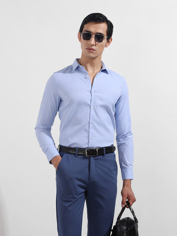 Men's Blue Slim Fit Geometric Print Formal Shirt